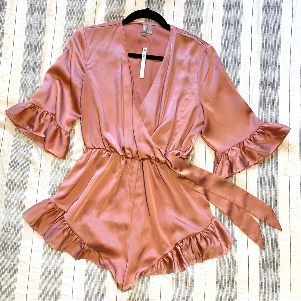 Frill Sleeve Satin Romper
